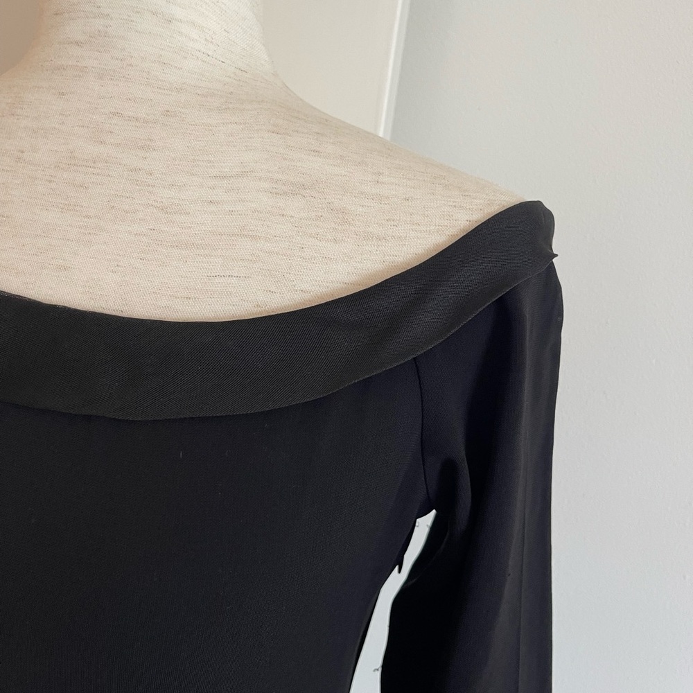 90s Vintage Tahari Sexy Black Formal 3/4 Sleeve Dress w train size 6
